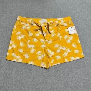 Liz Claiborne Shorts Womens 14 Gold Palm Tree Belted 5" Inseam Modern New